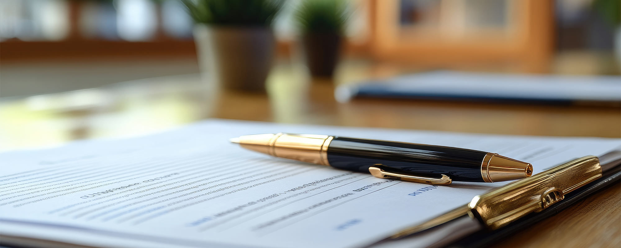closeup of pen and clipboard on desk